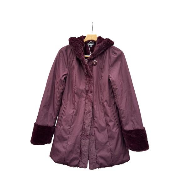 Dennis Basso Reversible H20 resistant-Faux Fur winter Coat Burgundy Womens XS-S - Picture 3 of 9